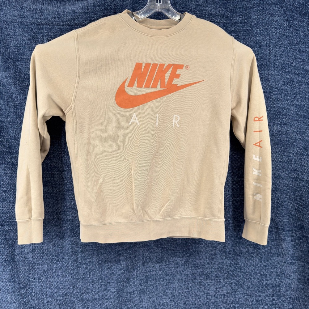 Nike Air Sweatshirt Mens Small Tan Cotton Blend Regular Fit Pullover Graphic